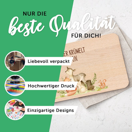 SEO. Bedrucktes Frühstücksbrettchen "Waldtiere" mit Namen - Linkreich