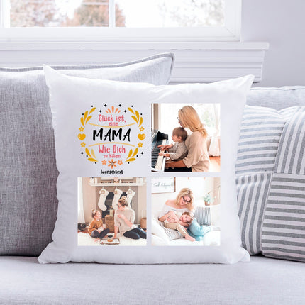 SEO. Bedrucktes Kissen "Glück ist" mit eigenen Fotos - Mama Linkreich