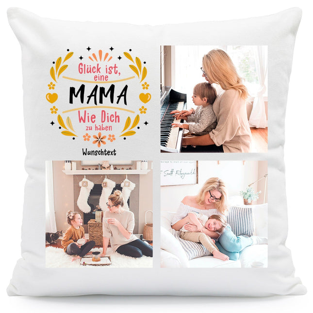 SEO. Bedrucktes Kissen "Glück ist" mit eigenen Fotos - Mama Linkreich