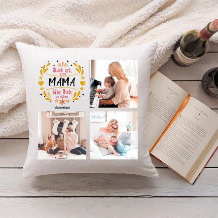 SEO. Bedrucktes Kissen "Glück ist" mit eigenen Fotos - Mama Linkreich