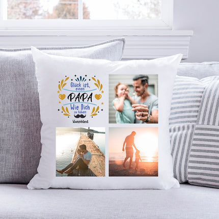 SEO. Bedrucktes Kissen "Glück ist" mit eigenen Fotos - Opa Linkreich