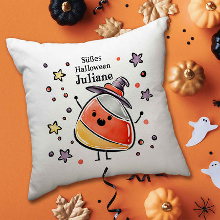 SEO. Bedrucktes Kissen "Happy Halloween" in versch. Designs - Candycorn Linkreich