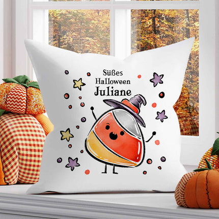 SEO. Bedrucktes Kissen "Happy Halloween" in versch. Designs - Candycorn Linkreich