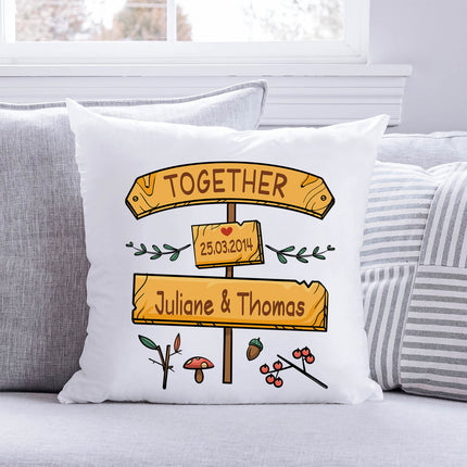 SEO. Bedrucktes Kissen im Together Schilder Motiv - ohne Füllung Linkreich