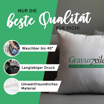 SEO. Bedrucktes Kissen mit einer Tiergruppe - Personalisiert mit Name - Wald Linkreich