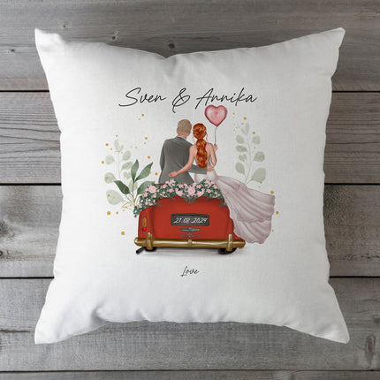 SEO. Bedrucktes Kissen mit Konfiguration im Hochzeitsauto Design - Linkreich