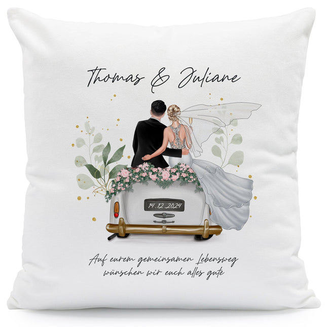 SEO. Bedrucktes Kissen mit Konfiguration im Hochzeitsauto Design - Linkreich