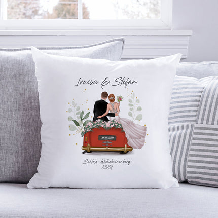 SEO. Bedrucktes Kissen mit Konfiguration im Hochzeitsauto Design - Linkreich