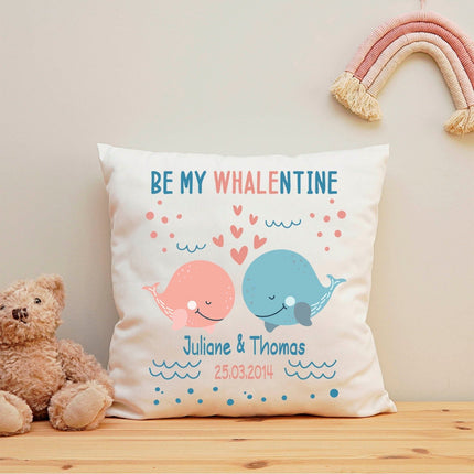 SEO. Bedrucktes Kissen mit Motiv Be my Whalentine - ohne Füllung Linkreich
