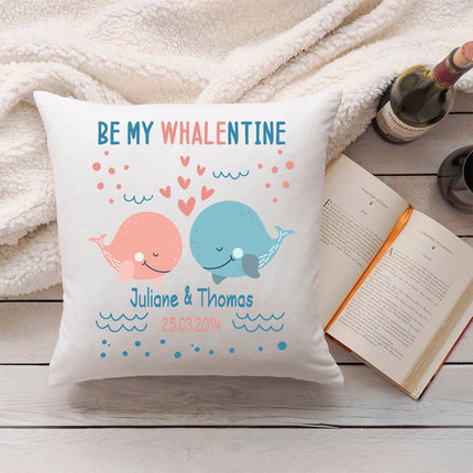 SEO. Bedrucktes Kissen mit Motiv Be my Whalentine - ohne Füllung Linkreich