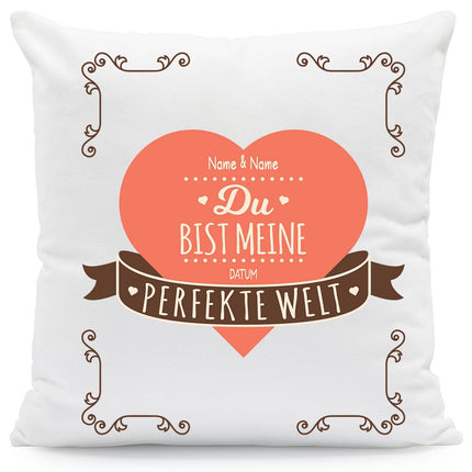 SEO. Bedrucktes Kissen mit Motiv Du bist meine perfekte Welt - ohne Füllung Linkreich