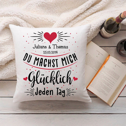 SEO. Bedrucktes Kissen mit Motiv Du machst mich glücklich Jeden Tag - ohne Füllung Linkreich
