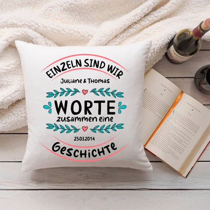 SEO. Bedrucktes Kissen mit Motiv Einzeln sind wir Worte zusammen eine Geschichte - ohne Füllung Linkreich