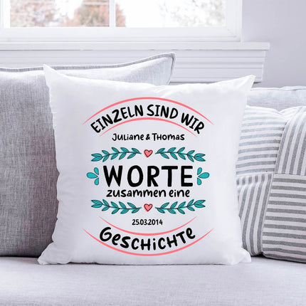 SEO. Bedrucktes Kissen mit Motiv Einzeln sind wir Worte zusammen eine Geschichte - ohne Füllung Linkreich