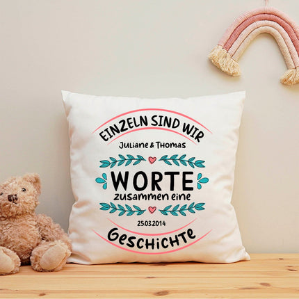 SEO. Bedrucktes Kissen mit Motiv Einzeln sind wir Worte zusammen eine Geschichte - ohne Füllung Linkreich
