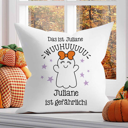 SEO. Bedrucktes Kissen mit Motiv Gefährlicher Geist - Mädchen Linkreich