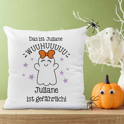 SEO. Bedrucktes Kissen mit Motiv Gefährlicher Geist - Mädchen Linkreich