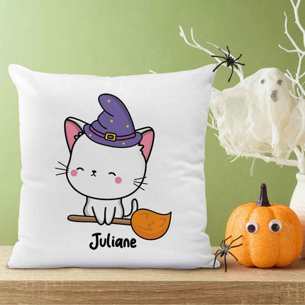 SEO. Bedrucktes Kissen mit Motiv Halloween Tiere - Katze im Kürbis Linkreich