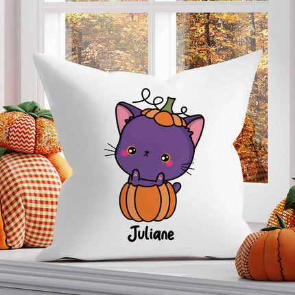 SEO. Bedrucktes Kissen mit Motiv Halloween Tiere - Katze im Kürbis Linkreich