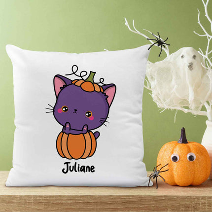 SEO. Bedrucktes Kissen mit Motiv Halloween Tiere - Katze im Kürbis Linkreich