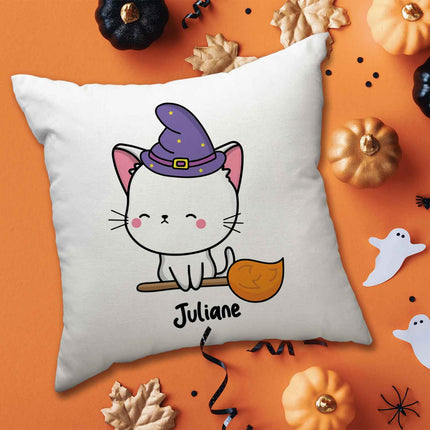 SEO. Bedrucktes Kissen mit Motiv Halloween Tiere - Katze im Kürbis Linkreich