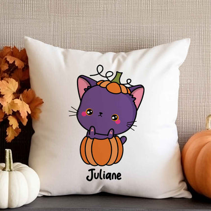 SEO. Bedrucktes Kissen mit Motiv Halloween Tiere - Katze im Kürbis Linkreich