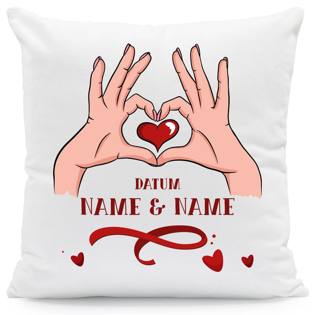 SEO. Bedrucktes Kissen mit Motiv "Hands Heart" - ohne Füllung Linkreich