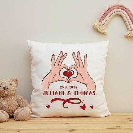 SEO. Bedrucktes Kissen mit Motiv "Hands Heart" - ohne Füllung Linkreich