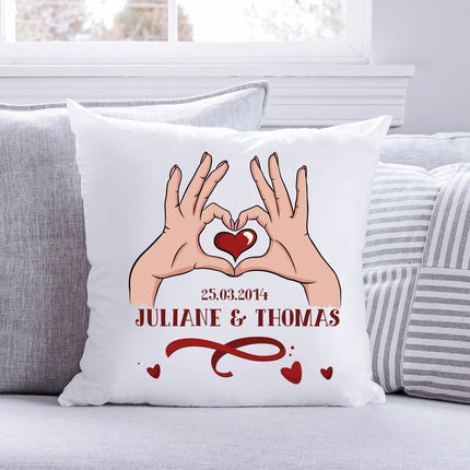 SEO. Bedrucktes Kissen mit Motiv "Hands Heart" - ohne Füllung Linkreich