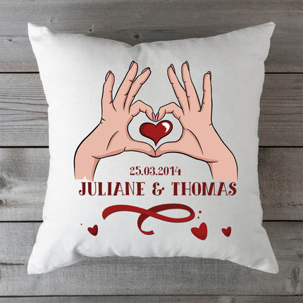 SEO. Bedrucktes Kissen mit Motiv "Hands Heart" - ohne Füllung Linkreich
