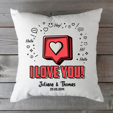 SEO. Bedrucktes Kissen mit Motiv I Love You Herz - ohne Füllung Linkreich