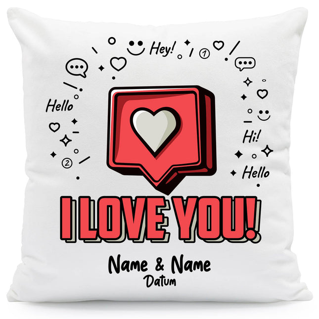 SEO. Bedrucktes Kissen mit Motiv I Love You Herz - ohne Füllung Linkreich