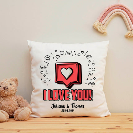 SEO. Bedrucktes Kissen mit Motiv I Love You Herz - ohne Füllung Linkreich