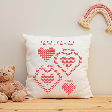 SEO. Bedrucktes Kissen mit Motiv Ich Liebe Dich Mehr Herzen - ohne Füllung Linkreich