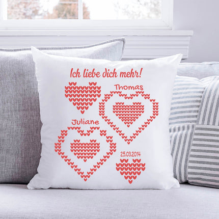SEO. Bedrucktes Kissen mit Motiv Ich Liebe Dich Mehr Herzen - ohne Füllung Linkreich