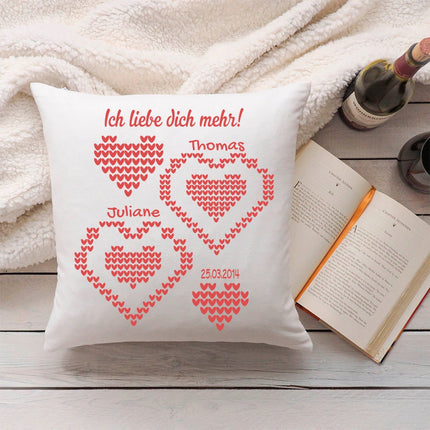 SEO. Bedrucktes Kissen mit Motiv Ich Liebe Dich Mehr Herzen - ohne Füllung Linkreich
