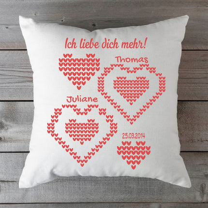 SEO. Bedrucktes Kissen mit Motiv Ich Liebe Dich Mehr Herzen - ohne Füllung Linkreich