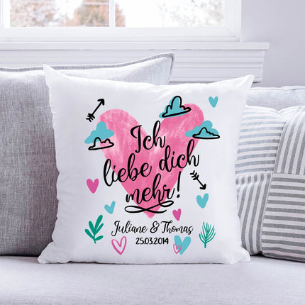 SEO. Bedrucktes Kissen mit Motiv Ich Liebe Dich Mehr - ohne Füllung Linkreich