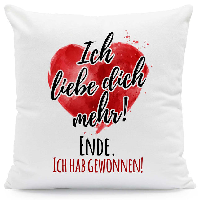 SEO. Bedrucktes Kissen mit Motiv Ich liebe dich mehr - ohne Füllung Linkreich
