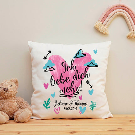 SEO. Bedrucktes Kissen mit Motiv Ich Liebe Dich Mehr - ohne Füllung Linkreich