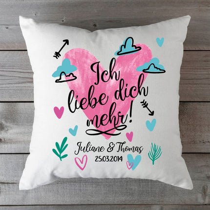 SEO. Bedrucktes Kissen mit Motiv Ich Liebe Dich Mehr - ohne Füllung Linkreich