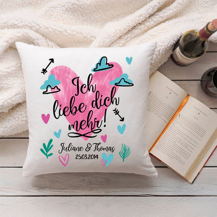SEO. Bedrucktes Kissen mit Motiv Ich Liebe Dich Mehr - ohne Füllung Linkreich