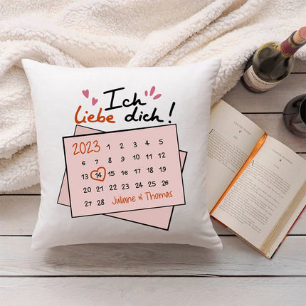 SEO. Bedrucktes Kissen mit Motiv Kalender Ich Liebe Dich - ohne Füllung Linkreich