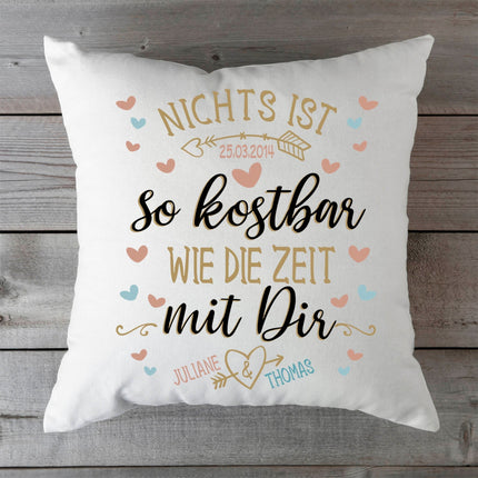 SEO. Bedrucktes Kissen mit Motiv Nichts ist so kostbar wie die Zeit mit Dir - ohne Füllung Linkreich