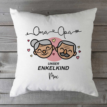 SEO. Bedrucktes Kissen mit Motiv "Oma & Opa Enkelkind" mit Wunschnamen - Enkelkinder Linkreich