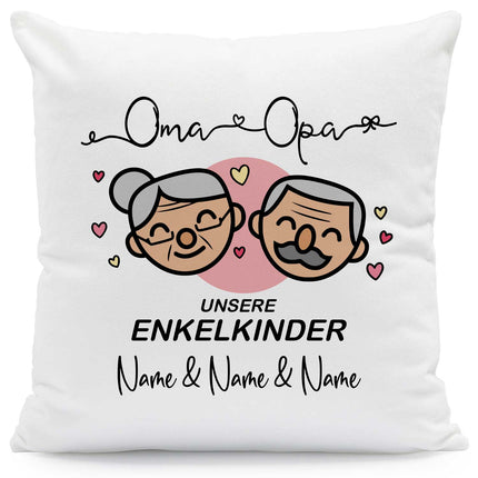 SEO. Bedrucktes Kissen mit Motiv "Oma & Opa Enkelkind" mit Wunschnamen - Enkelkinder Linkreich