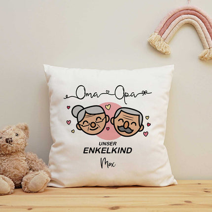 SEO. Bedrucktes Kissen mit Motiv "Oma & Opa Enkelkind" mit Wunschnamen - Enkelkinder Linkreich