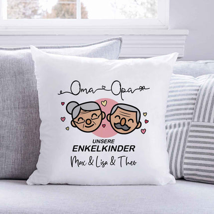 SEO. Bedrucktes Kissen mit Motiv "Oma & Opa Enkelkind" mit Wunschnamen - Enkelkinder Linkreich