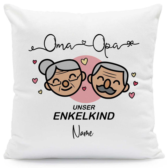 SEO. Bedrucktes Kissen mit Motiv "Oma & Opa Enkelkind" mit Wunschnamen - Enkelkind Linkreich
