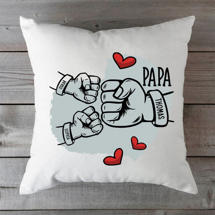 SEO. Bedrucktes Kissen mit Motiv Papa fist bump - 2 Kinder Linkreich